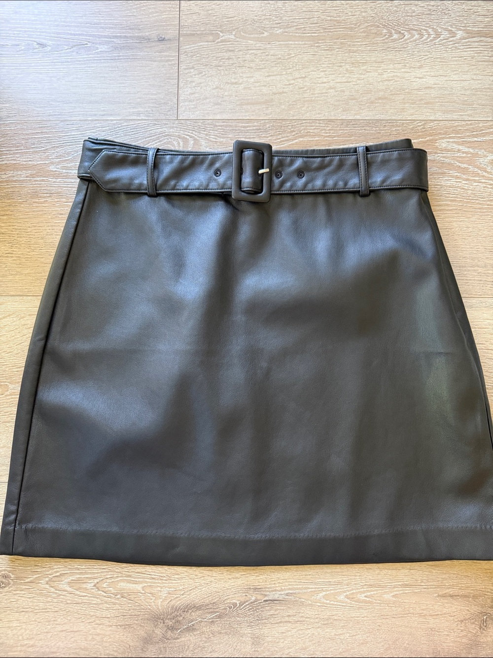 LOFT Black Faux Leather Belted Mini Skirt
